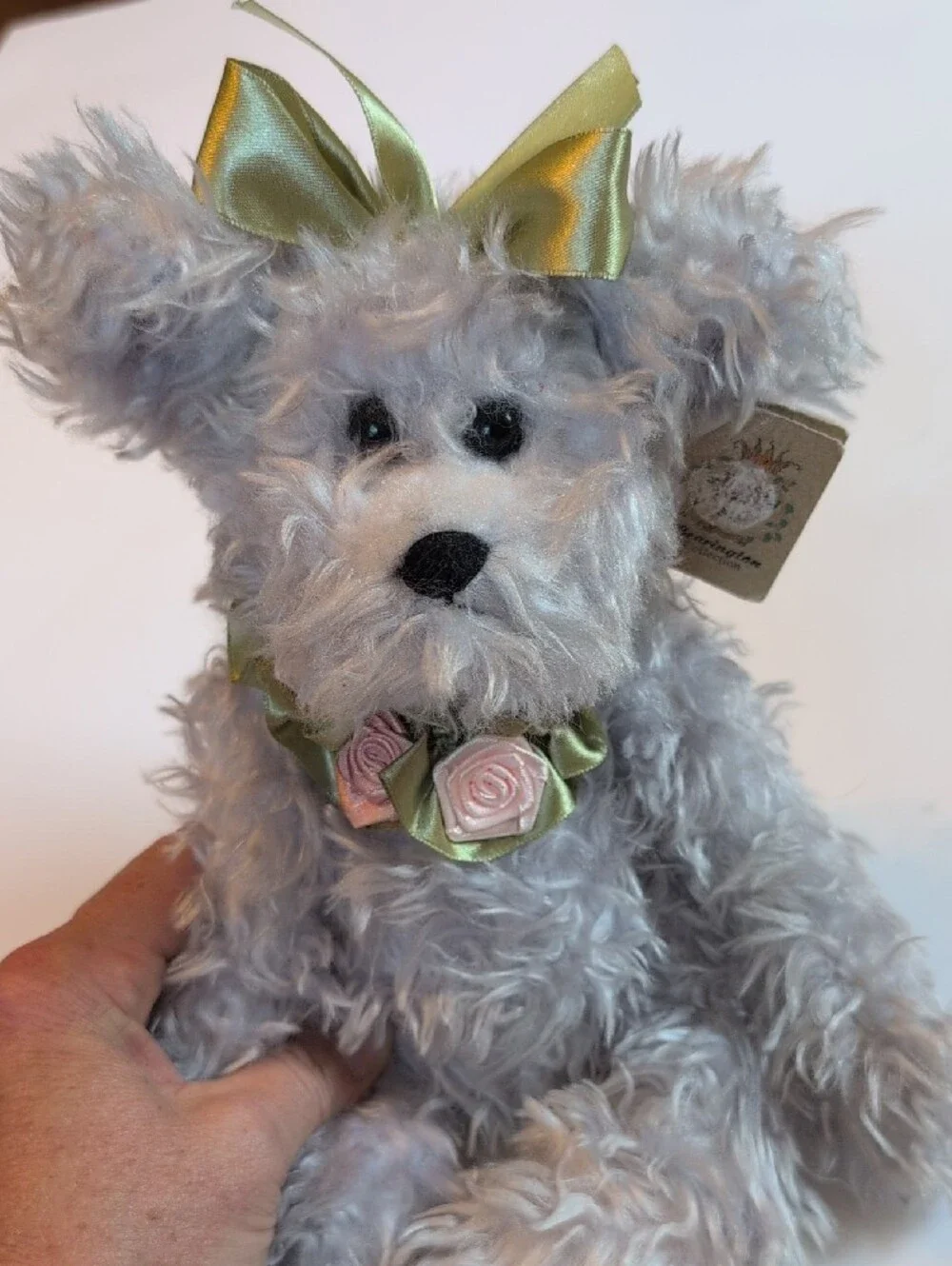 Grey Floral Ribbon Bear Jasmine By Bearington Bear